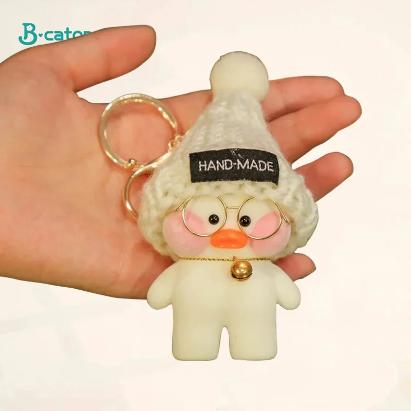 10cm size Kawaii Lalafanfan Duck Keychain with Clothes Accessories Cute Mini Duck Plush Toys for Key Chain Small Pendant Gift