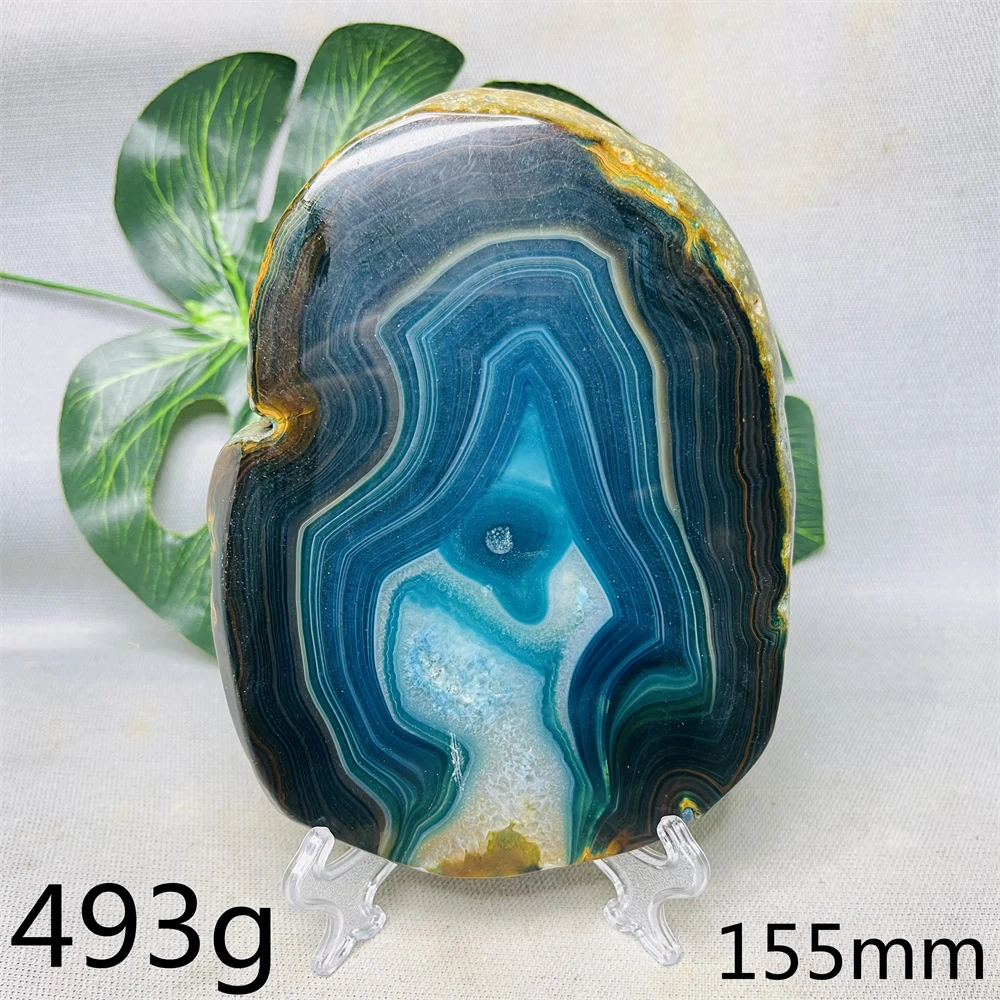 Natural Agate Gem Slice Blue Crystal Original Mineral Specimen Magic Mirror Modeling Home Room Decoration Gift Spiritual Healing