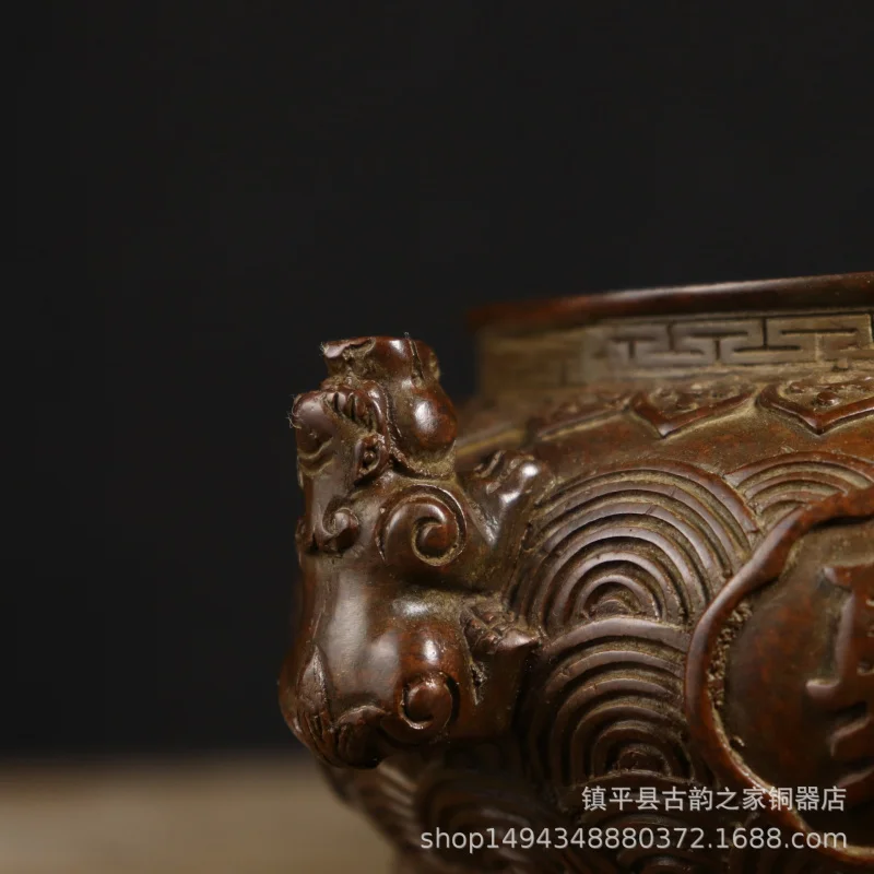 Pure Pixiu Treasure Incense Lion Leg Ruyi Ear Burner Copper Bowl Ornament Office Living Room