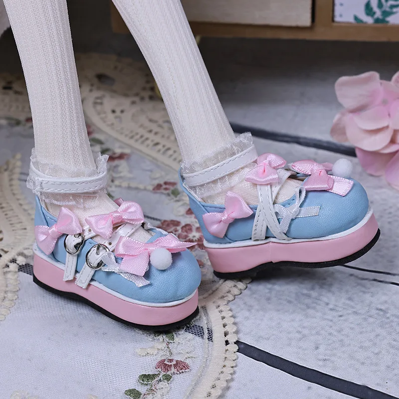 

1/3 Bjd Doll Shoes Ручная работа 7,1 см * 3 см Цветная блокировка с бантом Туфли принцессы для куклы Bjd Аксессуары Туфли с круглым носком на толстой подошве