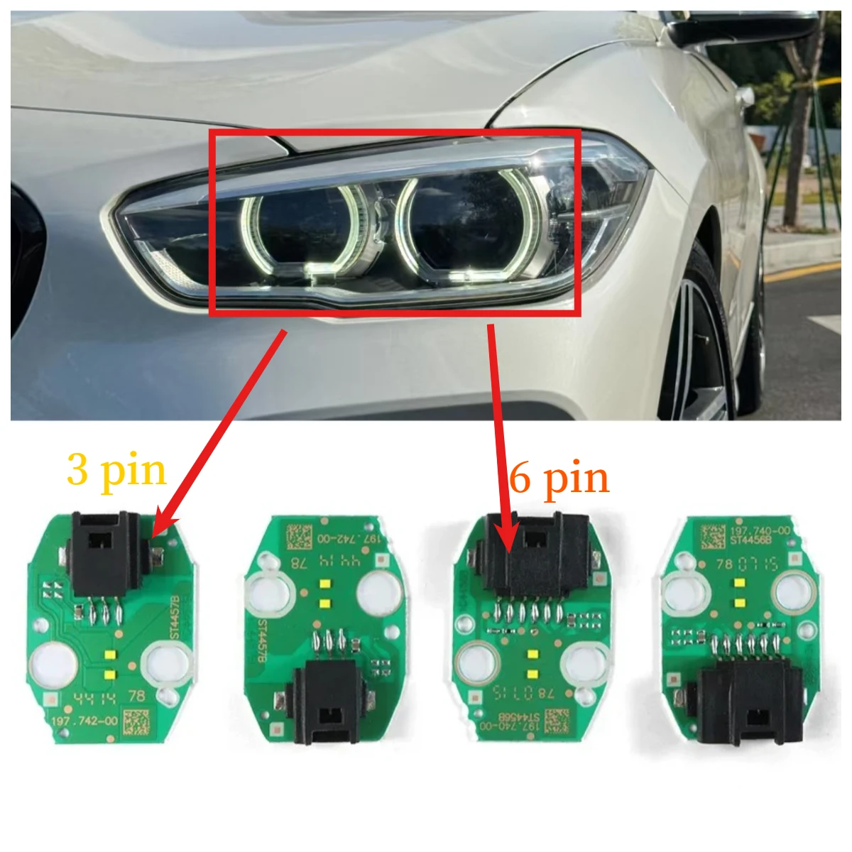 

LCI LED Headlight Daytime Running Light DRL Boards 63117428425 Yellow & White Angel Eyes For 2016-2018 BMW 1 Series F20 F21