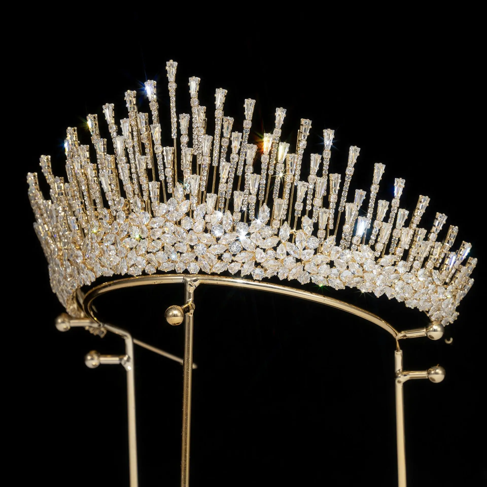 Luxury Cubic Zirconia Big Crown  Bridal Headpiece for Weddings CZ Tiara Headdress Party Hair Accessories Jewelry GH0292