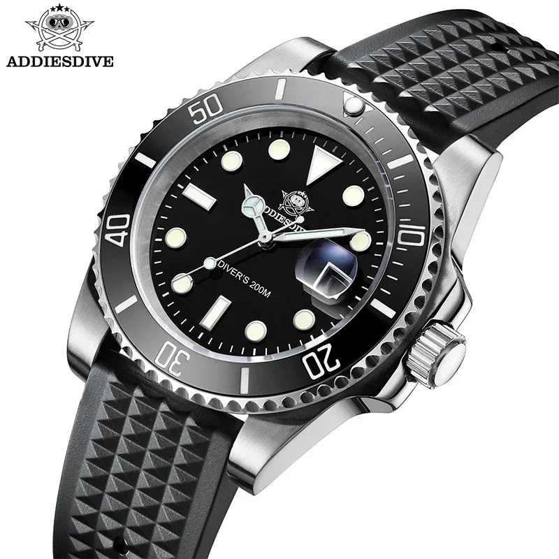 ADDIESDIVE Business Men\'s Quartz Watch Stainless Steel 200M Diving Waterproof Watches Super Luminous Calendar Display Wristwatch