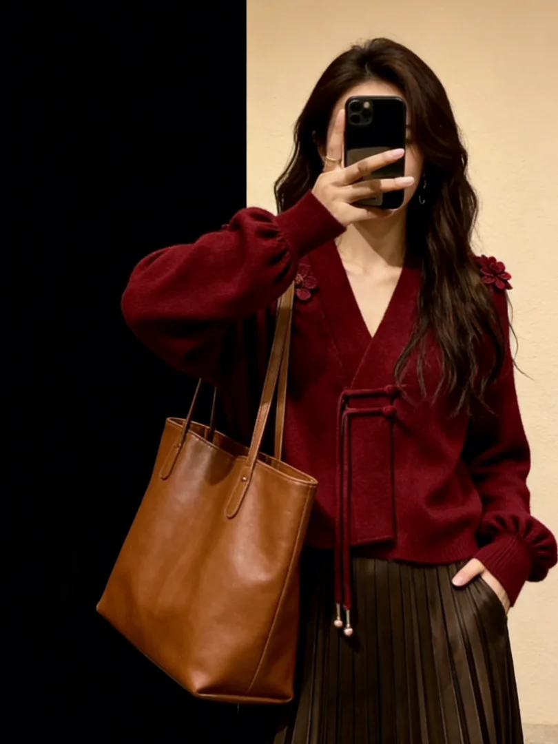 

Sli Korean Red Knitted Sweater ort Inner Wear Spring Faion High Quali Beautiful Unique Design Commute Sle V-Ne ...