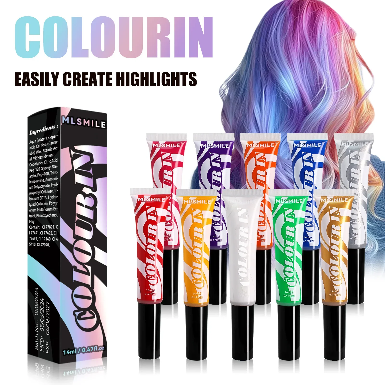 Halloween disposable hair dye, high gloss colored hair dye pen stick, colored hair stick