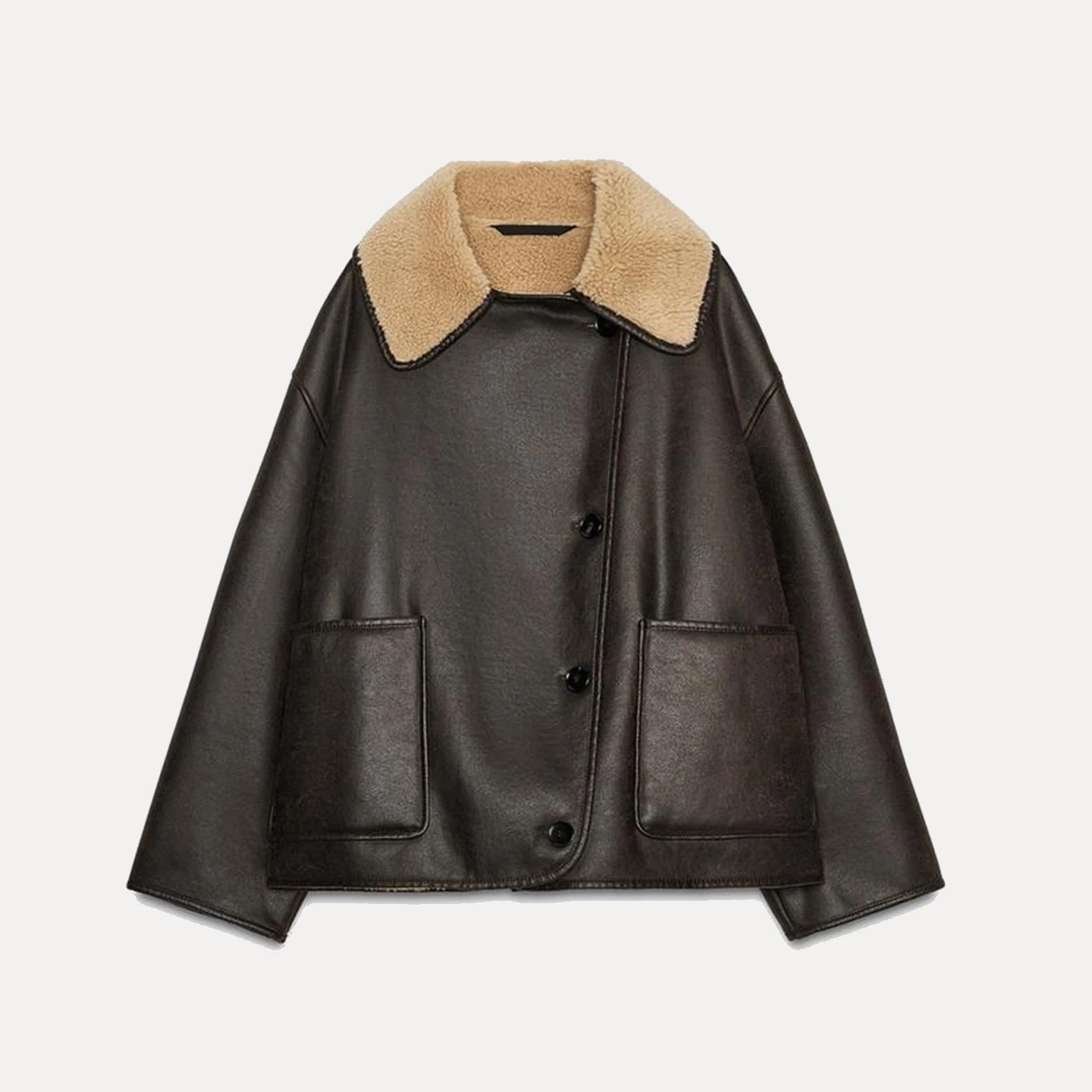 معطف فرو جلدي كاجوال الكل في واحد للنساء من Z للربيع والخريف فضفاض مناسب طويل بأزرار إغلاق #5