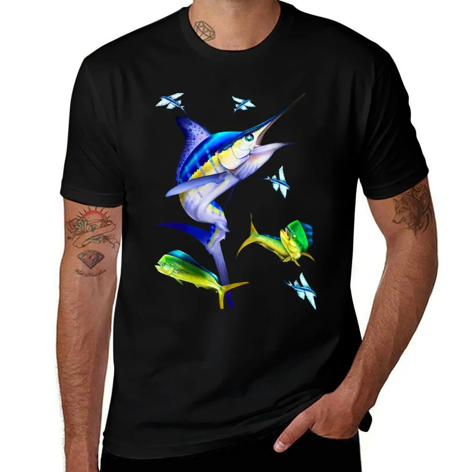 White Marlin and Mahi Mahi T-Shirt Stretch Fabric Comfort T-Shirt