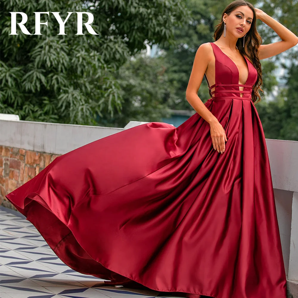 RFYR Beach Burgundy Formal Dresses for Women Tank Party Dress For Wedding V Neck Backless Special Occasion Dresses robe soirée