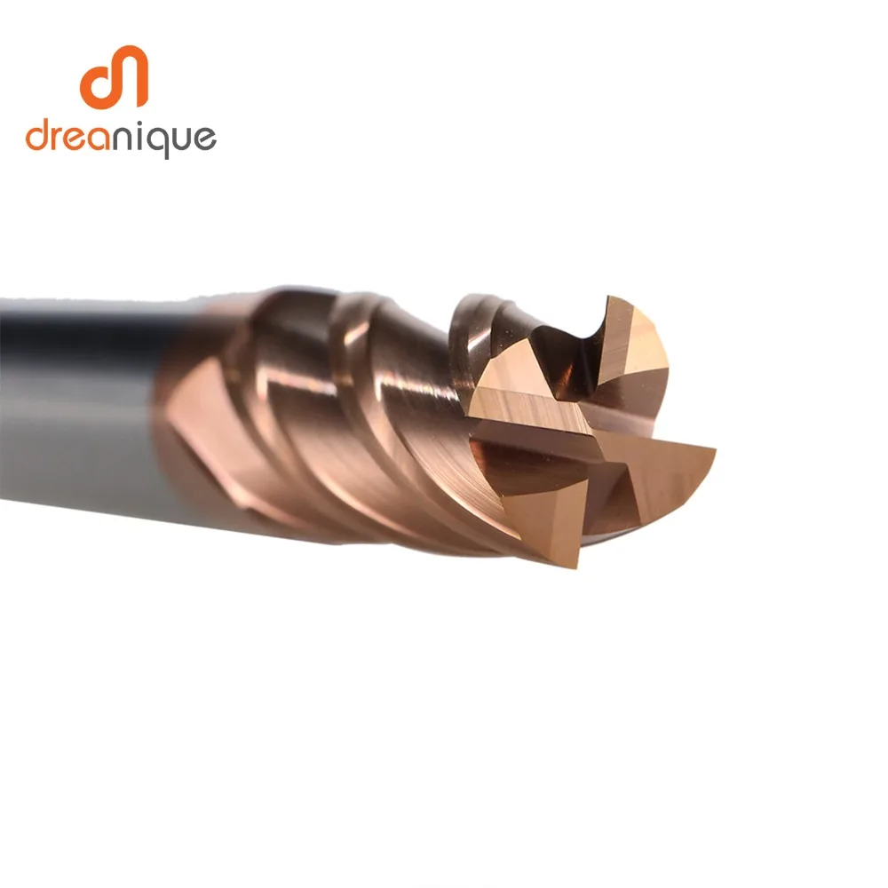 DREANIQUE Tungsten Steel Milling Cutter D4/6/8/10/12 4 Flutes Flattened Head Alloy Coating HRC55 CNC Milling Carbide End mills