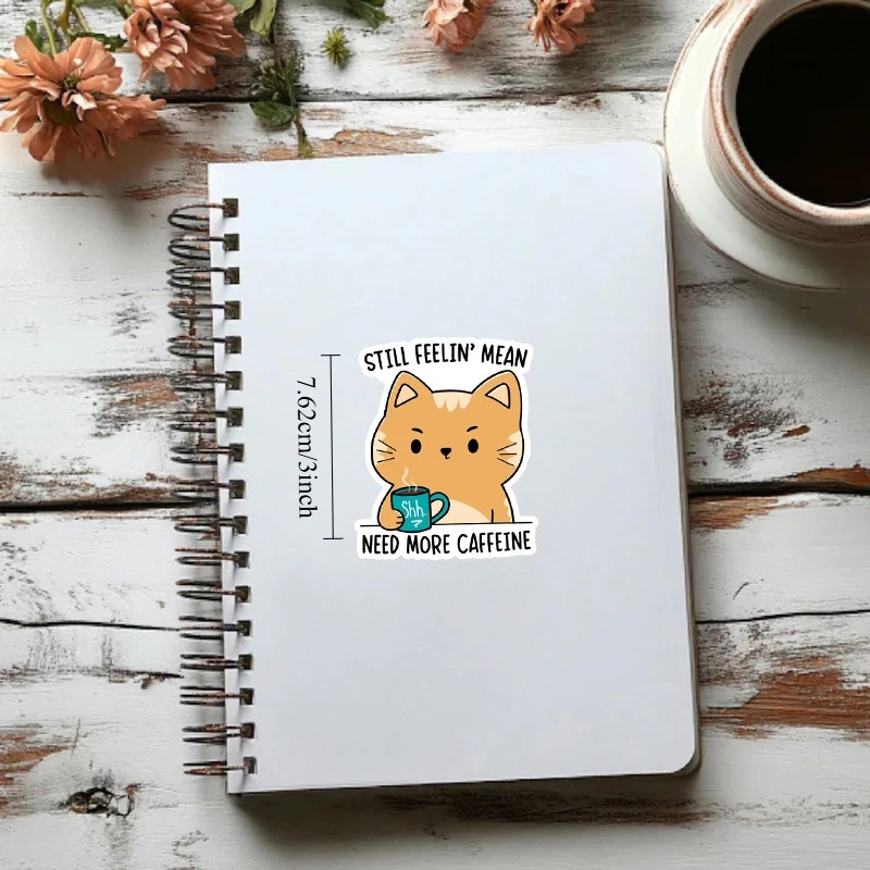 Cat Coffee Waterproof Stickers, Water Bottle Stickers, Fun Stickers, Cute Stickers, Laptop Stickers, Stickers, Laptop Stickers