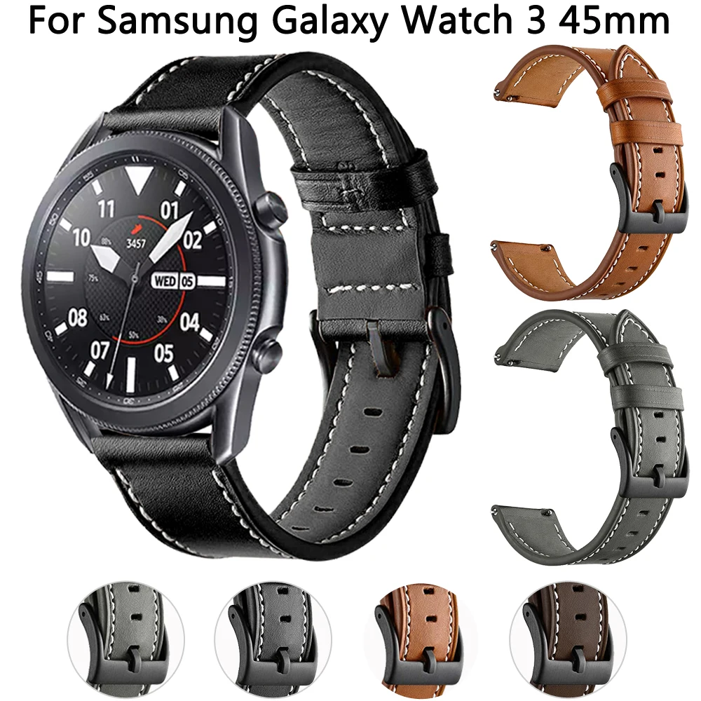 Pulseira de couro para Samsung Galaxy Watch, relógio esportivo clássico, pulseira, cinto de pulseira, Gear S3, Frontier, 3, 45mm, 46mm, 22mm