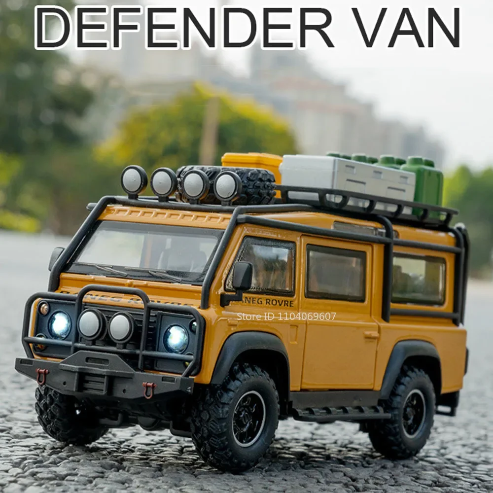 1:32 Defender VAN Model Toy Cars Alloy Diecast Land Rover Models Sound Light Doors Opened Pull Back Vehicle Toys for Boys Gifts