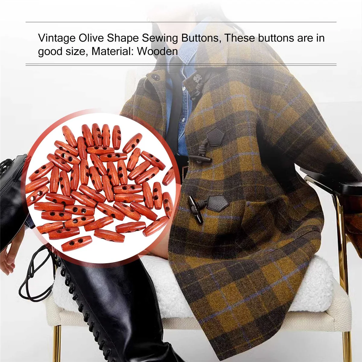 50 шт., деревянные пуговицы в форме оливкового цвета, 2 отверстия, швейные пуговицы для декора одежды HY