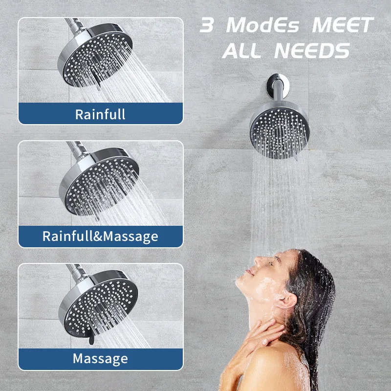 American Modern Style Recessed Flush Mounted Overhead Shower Head 3 Modes Air Injection Pressure Boosted Water Saving