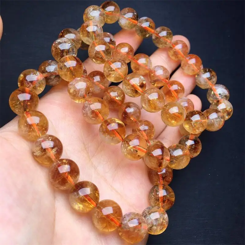 11.5MM Natural Yellow Citrine Quartz Bracelet Fashion Reiki Gemstone Round Beads Bracelets Jewelry Couple Gift 1PCS