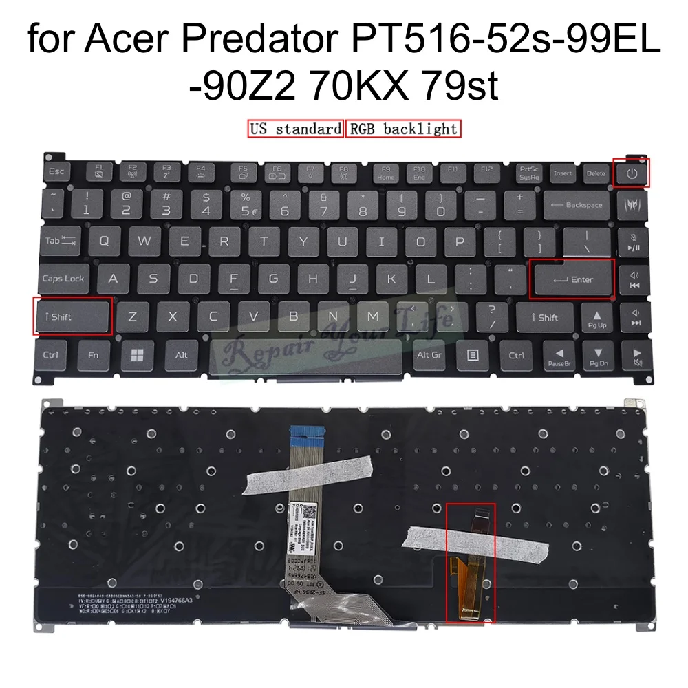 US RGB Backlit Keyboard for Acer PT516-52s-99EL -73YD 73DC PREDATOR TRITON 500 SE Gaming Laptop Keyboard English SG04P_P12E3L