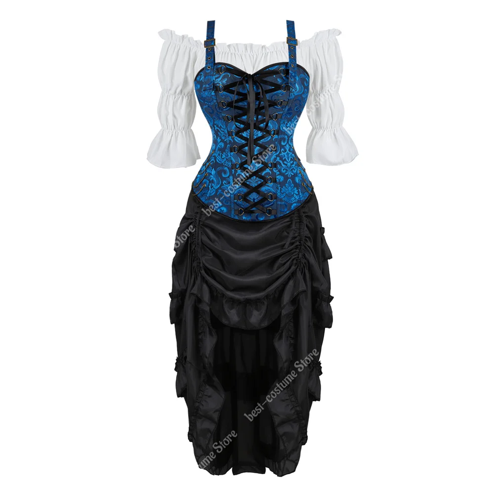 

Pirate Corset Dress Women Corset with Straps Steampunk Corset Top Skirt Burlesque Corset Cosplay Costume Plus Size