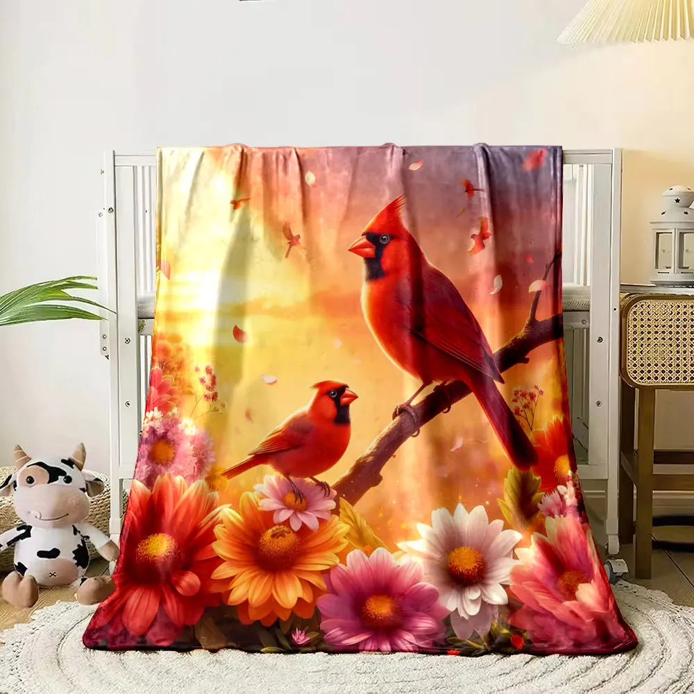 

Multi Size Cardinals and Flowers Print Warm Comfortable Blanket Home Travel Camping for Adults and Kids Luxury Gifts