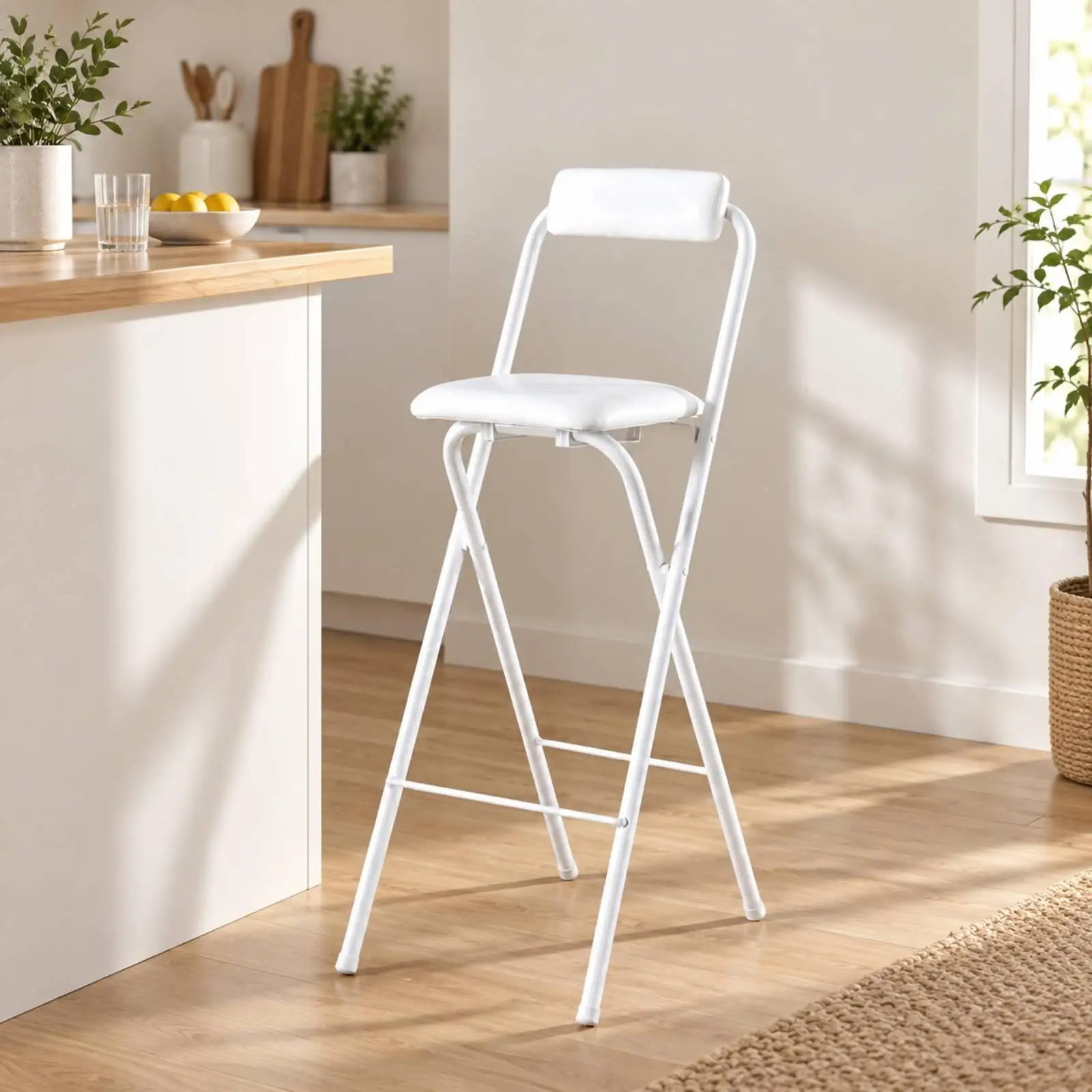 Folding Leather Bar Stool with Backrest for Kitchen Island Counter Height Seating