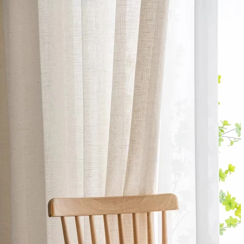 Custom  Size！！Japanese Cotton Linen White Tulle Linen Sheer Curtains for Living Dining Room Bedroom Decor Window Elegant 창문커텐