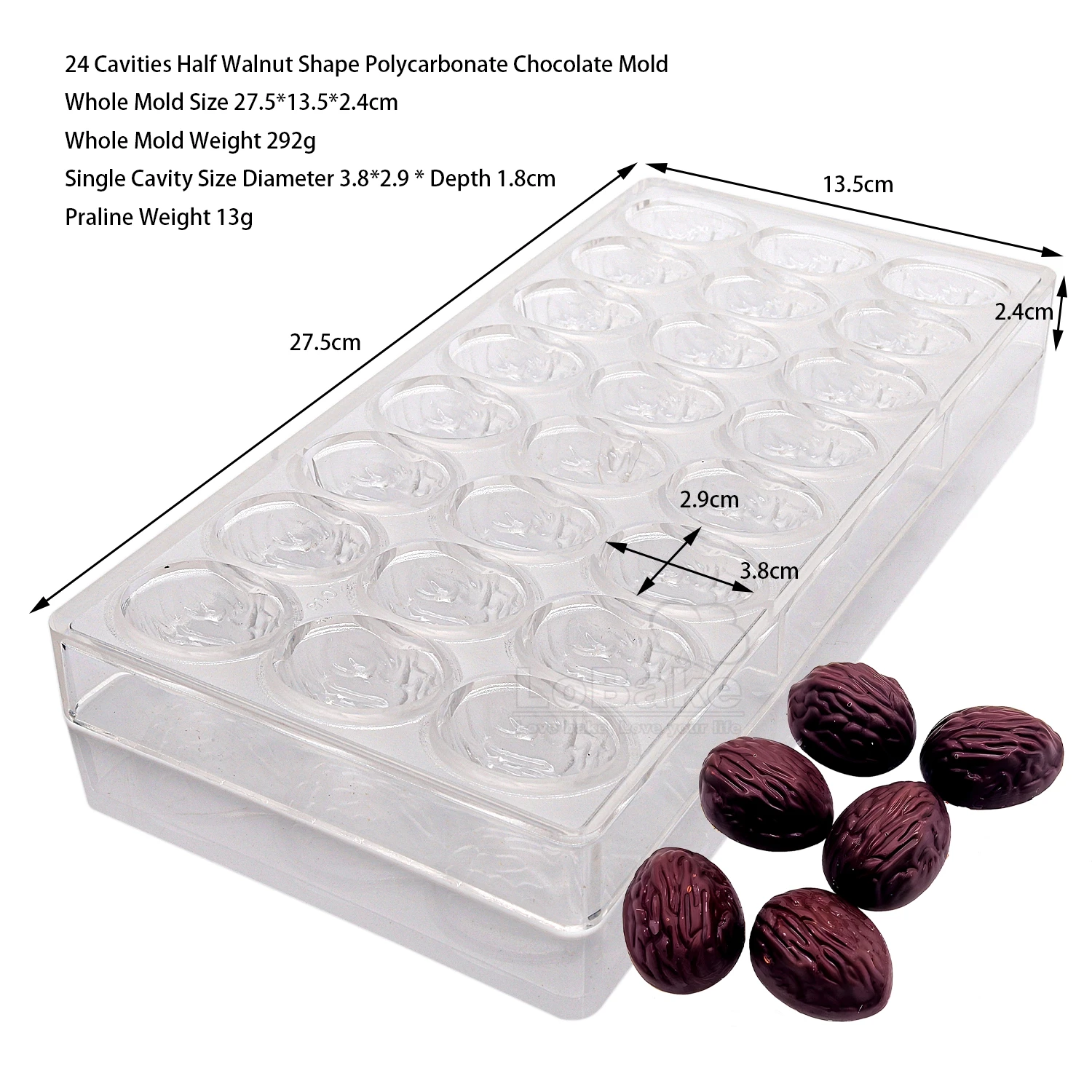 24 Cavities Walnut Shape Polycarbonate Chocolate Mold Hard Plastic Fruit Nuts Ice Maker Sugarcraft Moulding DIY Bakery Gadgets