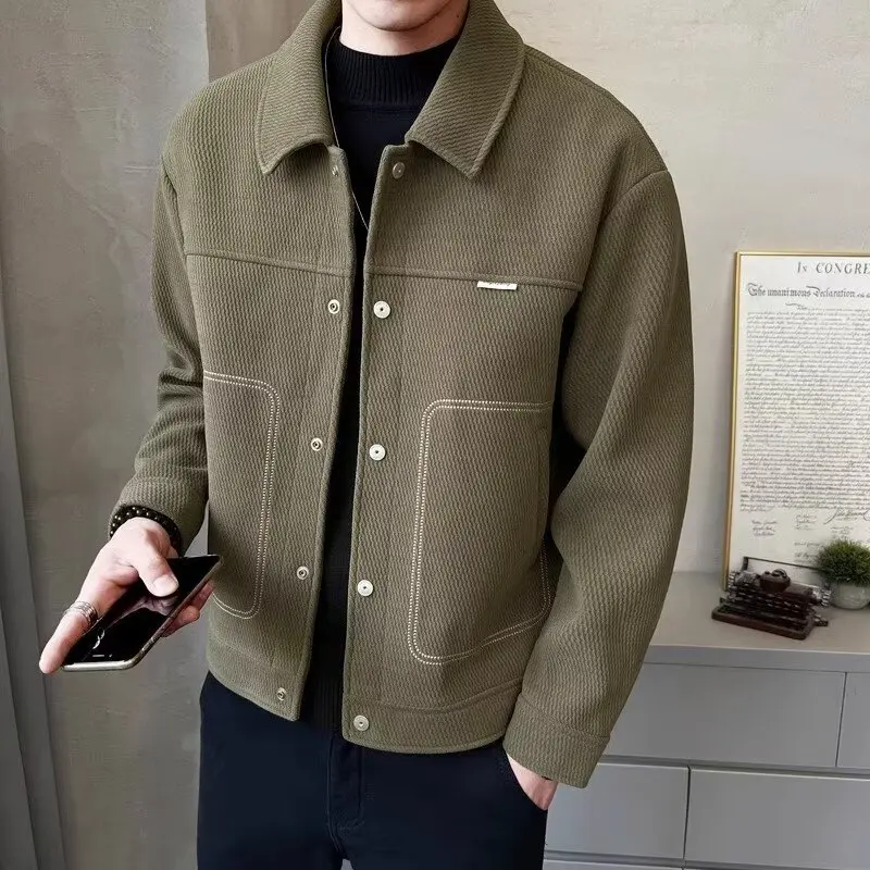 The Spring and Autumn Annals Men Jacket Streetwear Chao Pai Advanced Feeling Handsome Lapel Versatile Coat Leisure Tops