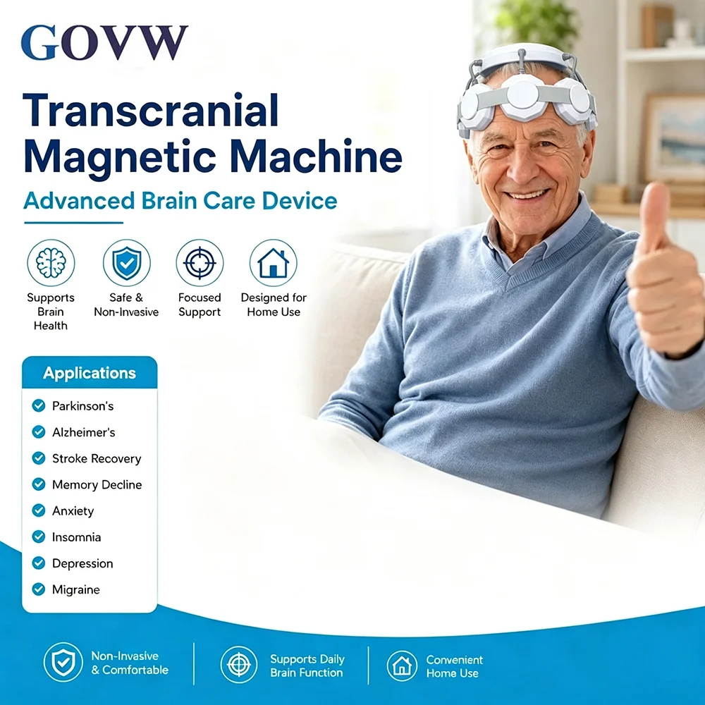 GOVW Portable Transcranial Magnetic Therapy Machine Repetitive rTMS Brain Stimulator for Sleep Disorder Anxiety Depression
