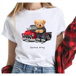 Explosive Fighter Pilot Teddy Bear Casual Short-sleeved T-shirt Ins Oversized T Shirt Graphic Tshirts Tops Women Clothing