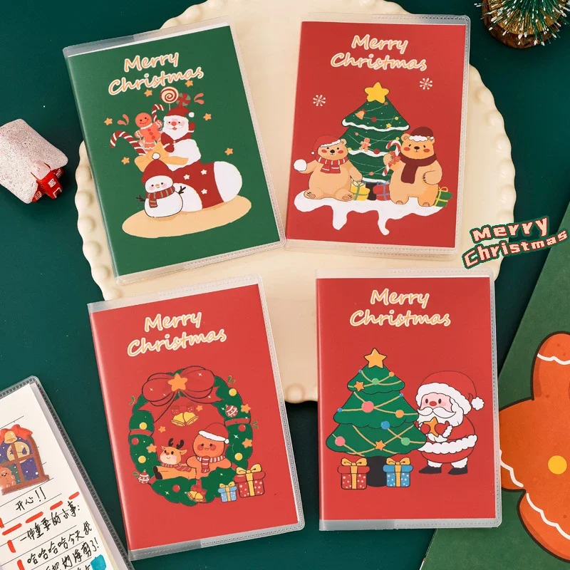 Cute Cartoon Christmas A7 Rubber Sleeve Notebook Kawaii Santa Christmas Elk Tree Stocking Mini Book Xmas Gifts School Stationery