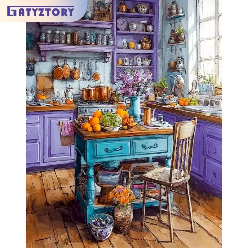 

GATYZTORY Dining Table Painting By Numbers Crafts Drawing Kit Scenery Easy Acrylic on Canvas Art Supplies Color by Numbers Kit