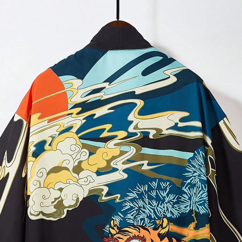 الأوروبية والأمريكية الموضة فضفاضة الرجعية النمر طباعة منتصف طول كيمونو سترة Haori سترة الصيف حجم كبير عطلة الشاطئ نمط قطعة واحدة ملابس السباحة التستر ملابس الحماية من الشمس