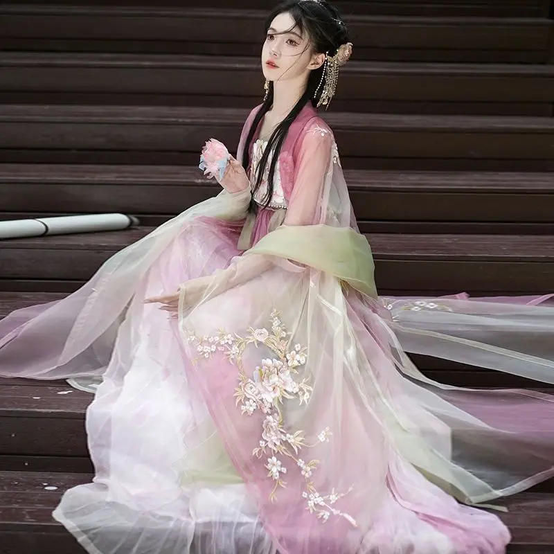 Tang Dynasty Hezi skirt with large sleeves super immortal ancient style with heavy embroidered Chinese Hanfu for women