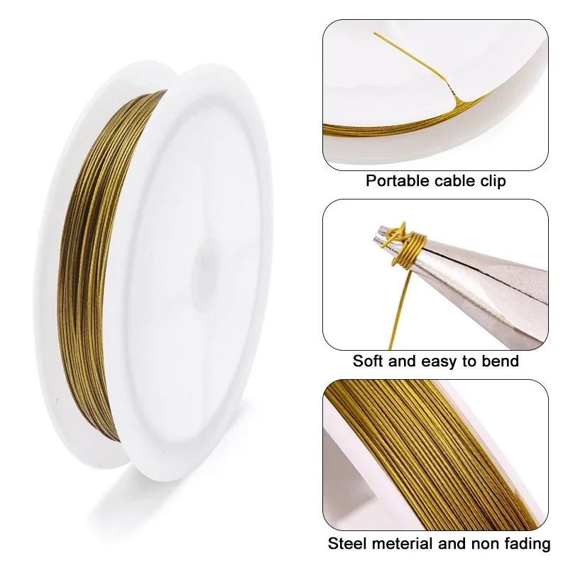 0.3-0.6 مللي متر خرز من الفولاذ المقاوم للصدأ سلسلة سلك مجوهرات مطلية بالذهب سلك لصنع المجوهرات عقد دي اي واي سوار حبة الحرف اليدوية
