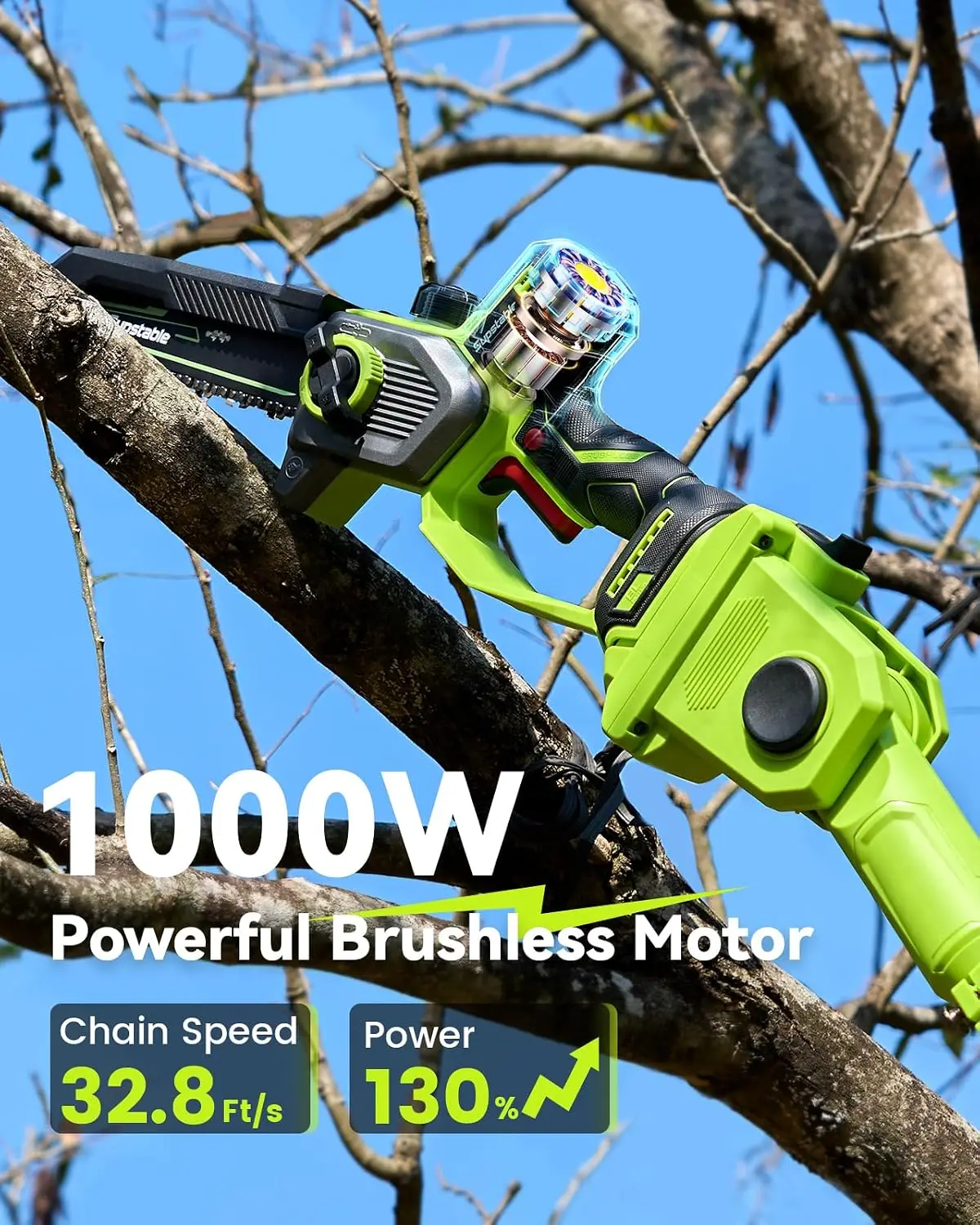 10 Inch Electric Pole Saw Tree Trimming 1000W Brushless Mini Chainsaw 2 In 1 2 4000mAh Battery Lightweight Extension Pole 16Ft M