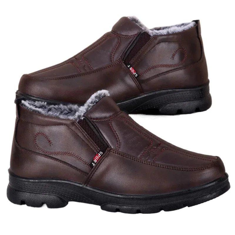 

Shoes for Men 2026 Winter Fashion Non-slip Cotton Shoes Men's Thickened Leather Waterproof Casual Snow Boots Zapatillas Hombre