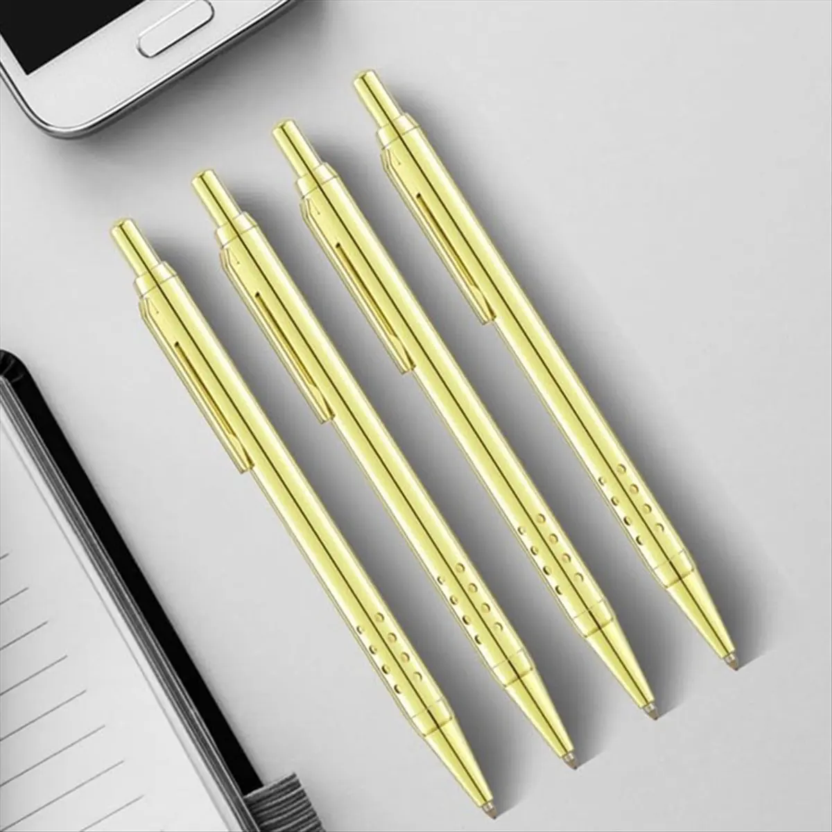 Latest ABBQ-6 Pack Gold Click Ballpoint Pens - Black Ink Medium Point(1 mm), Metallic Retractable Pen with 6 Stainless Steel Ref