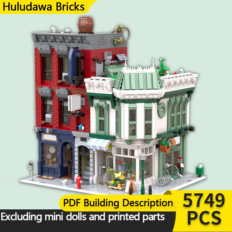 

City Street View Model MOC Building Bricks Clock Shop Corner Modular Technology Children Holiday Gifts Assemble Toys Suit