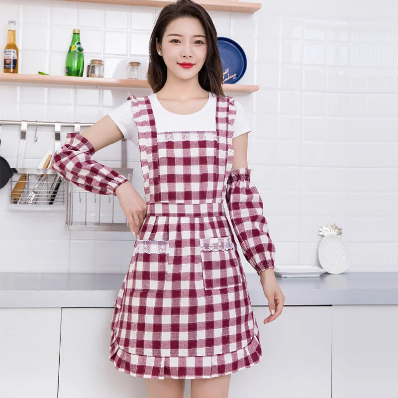 Kitchen Apron hat three piece set waterproof apron household women 2022 new oil proof cotton fashionable cover sleeve