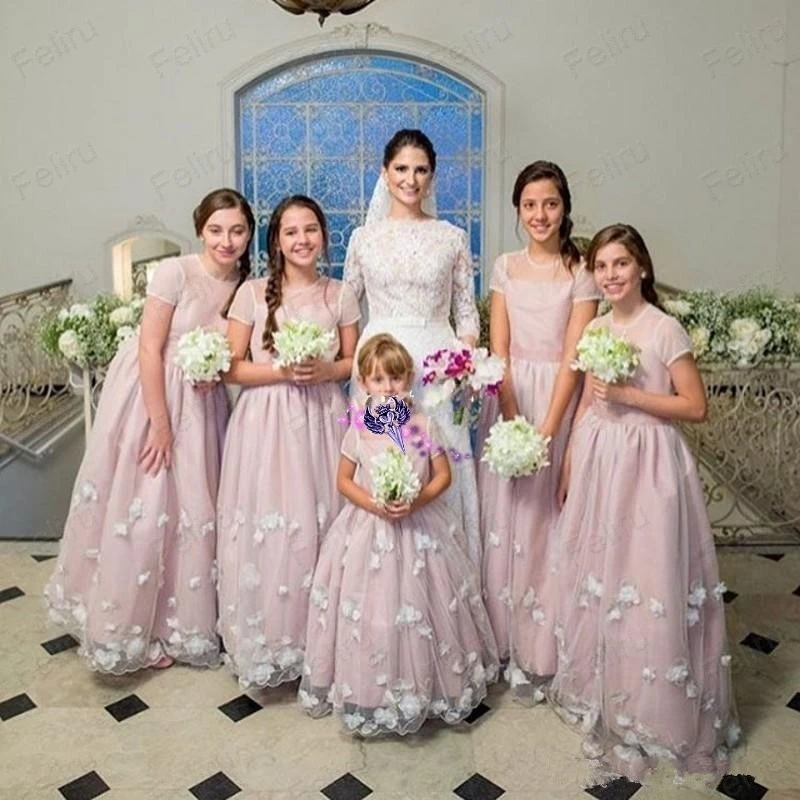 Mãe e filha vestidos da menina de flor vestido de princesa tule miçangas bonito crianças vestido elegante