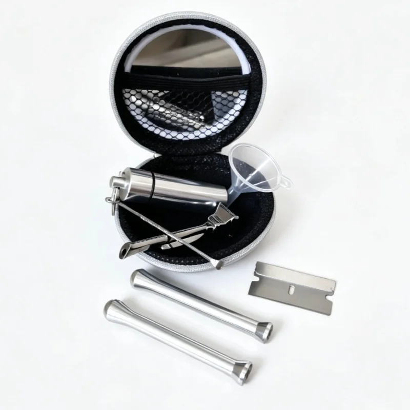 （9pcs）Portable kit para fumar set -Storage Tank，pipa，Spoon with Key Chain，Zipper Bag，Funnel