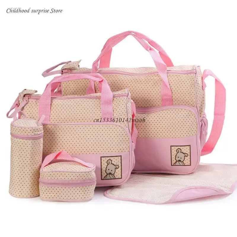 5 Pcs Multifunctional Set Baby Changing Diaper Nappy Bag Maternity Mummy Handbag Dropship