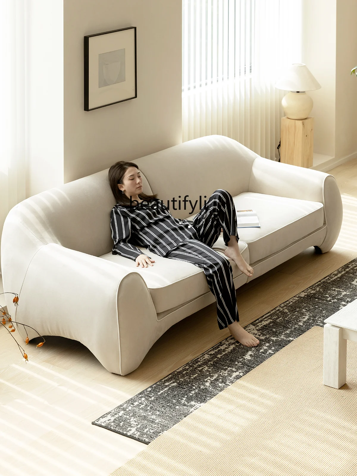 

zq Technology Cloth Sofa Living Room Small Apartment Italian-Style Light Luxury Cloud Fabric Furniture