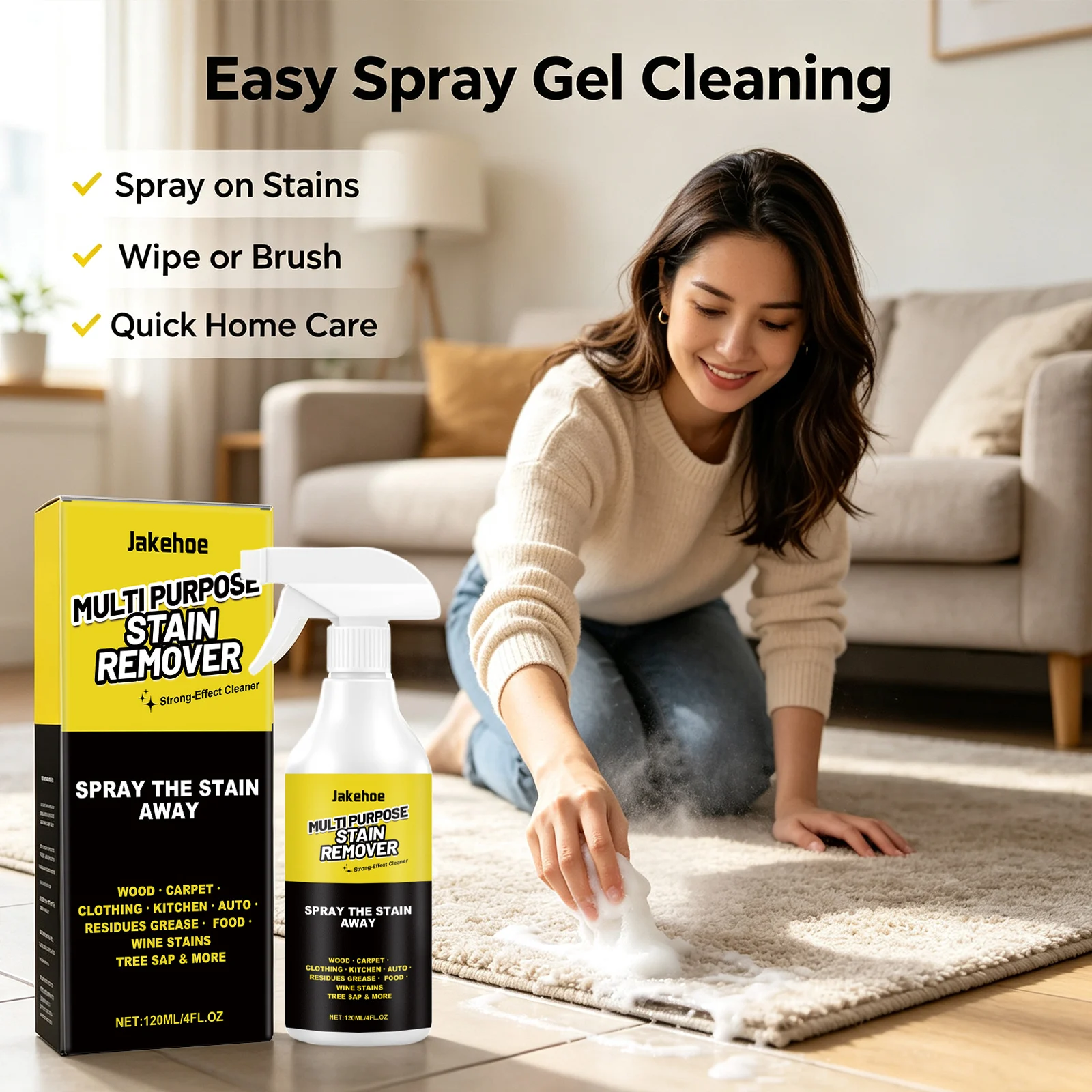 Jakehoe Multi‑purpose Stain Remover Spray Cleaning Stubborn Stains & Grease Eliminate Odors Powerful All‑surface Stain Cleaner