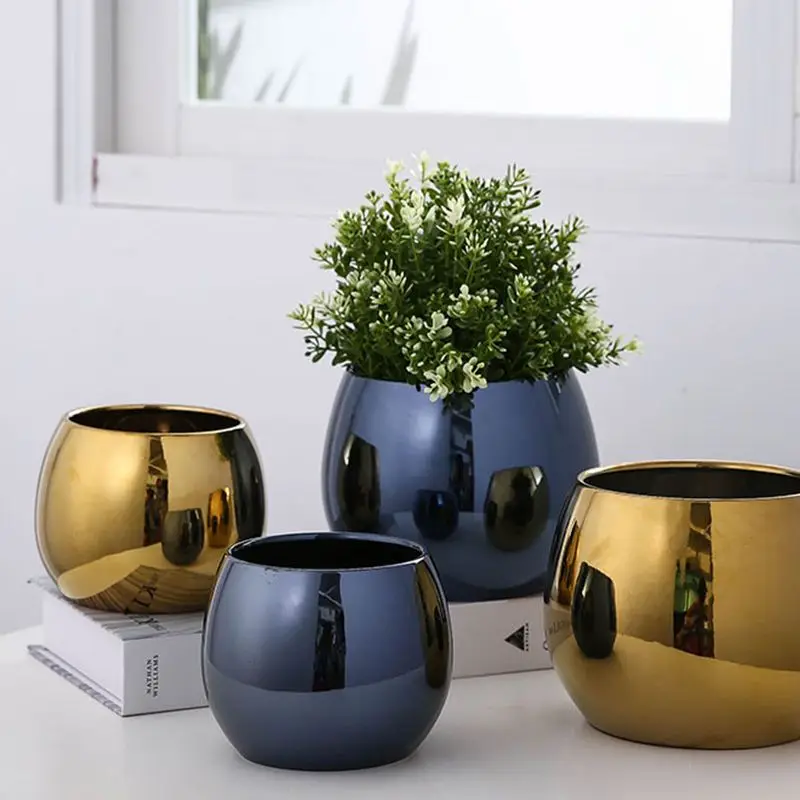 Nordic Light Luxury Ceramic Flower Pot Grass Flowers Vases Decorative Household Office Table Ornaments Organizer Gold Decor