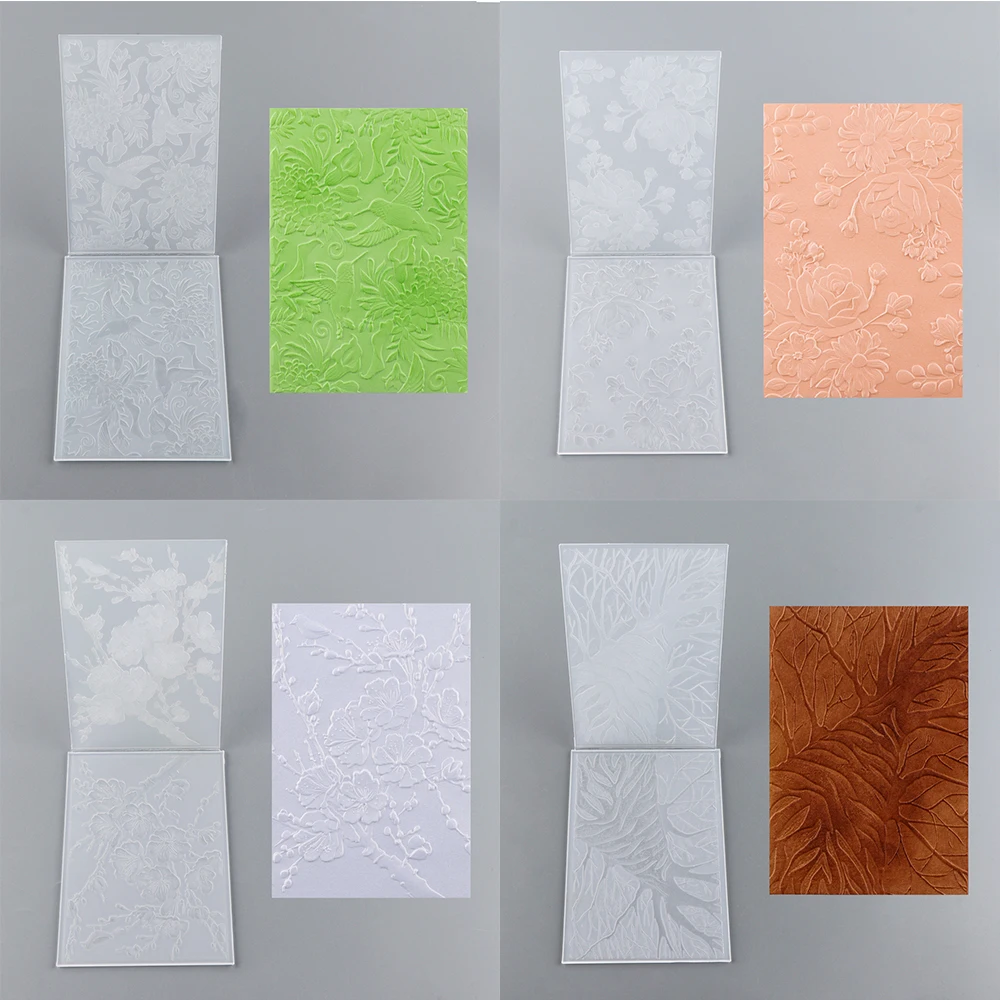 

4 шт./компл., 3D папка с тиснением, цветочные/листья бамбука/птицы, фоновый трафарет для DIY, декор для скрапбукинга, карта, добавка текстурированной бумаги