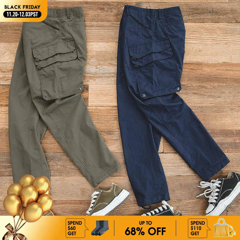 

Maden Men's Green Tactical Cargo Pants Vintage Multi Pockets Hiking Work Pants Cotton Twill Casual Outdoor Jogger Trousers