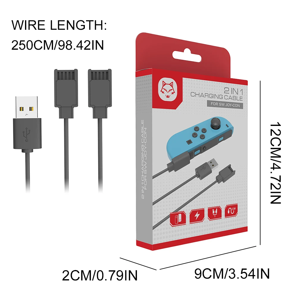 

Зарядный кабель для контроллера Joycon 2-в-1, портативный зарядный кабель 2,5 м, зарядный шнур для зарядки контроллера Switch