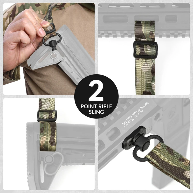 QD 슬링 2 포인트 슬링 회전 HK 후크 소프트 숄더 패드가있는 빠른 조정 건 슬링, 사냥 전술 스트랩 용 라이플 슬링
