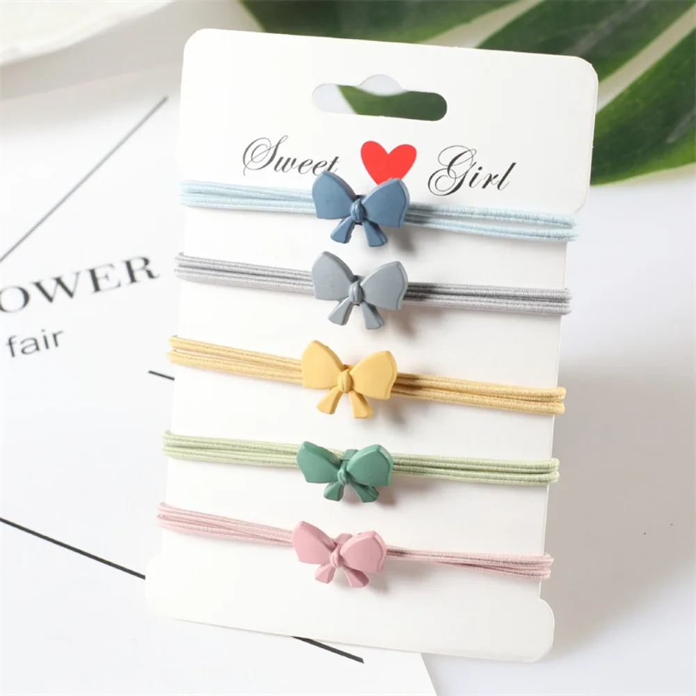 5pcs Double Layer Knotted Mini Butterfly Hair Ring Candy Color High Elastic Korean Headband Meatball Head Minimalism Rubber Band