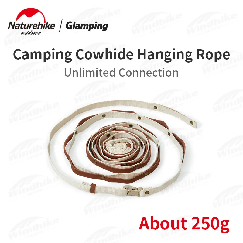 Naturehike 4.6m Outdoor Cowhide Hanging Rope Extendable Portable Clothesline With Snap Ring 250g Ultralight Camping Accessories